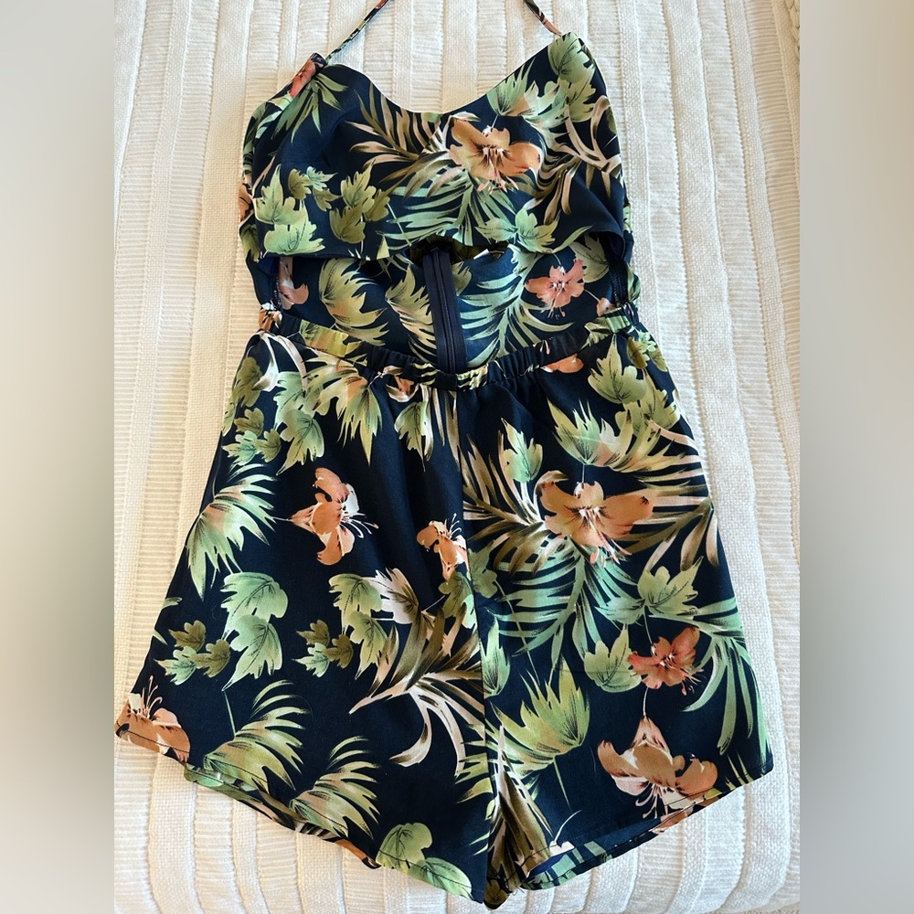 Superdown Tropical Leaf Print Romper